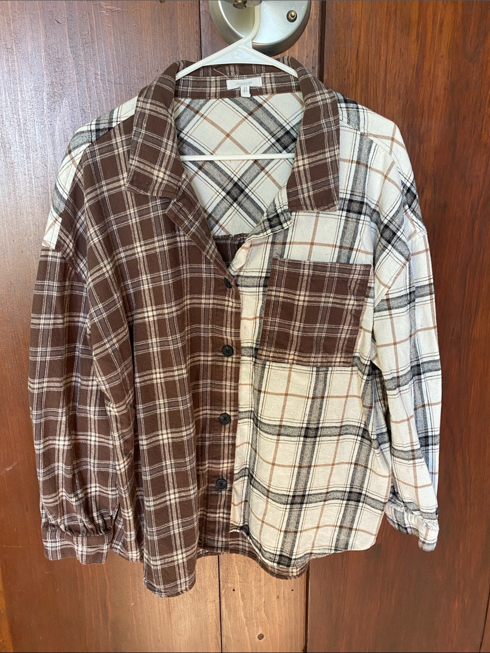 Maurices Brown and Cream Plaid Button-Down Shirt